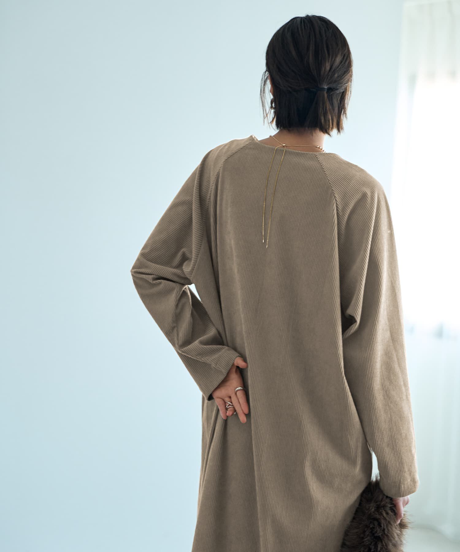 STYLE DELI「ライトコーデュロイVネックワンピース」|ワンピース|