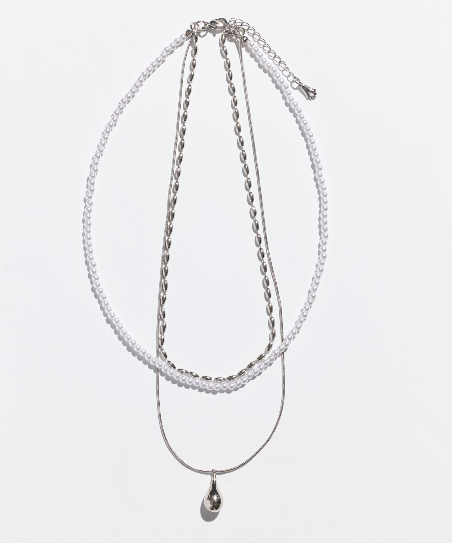 Phoebe「パール&times;ドロップメタル3連ネックレス　シルバー」|ネックレス|