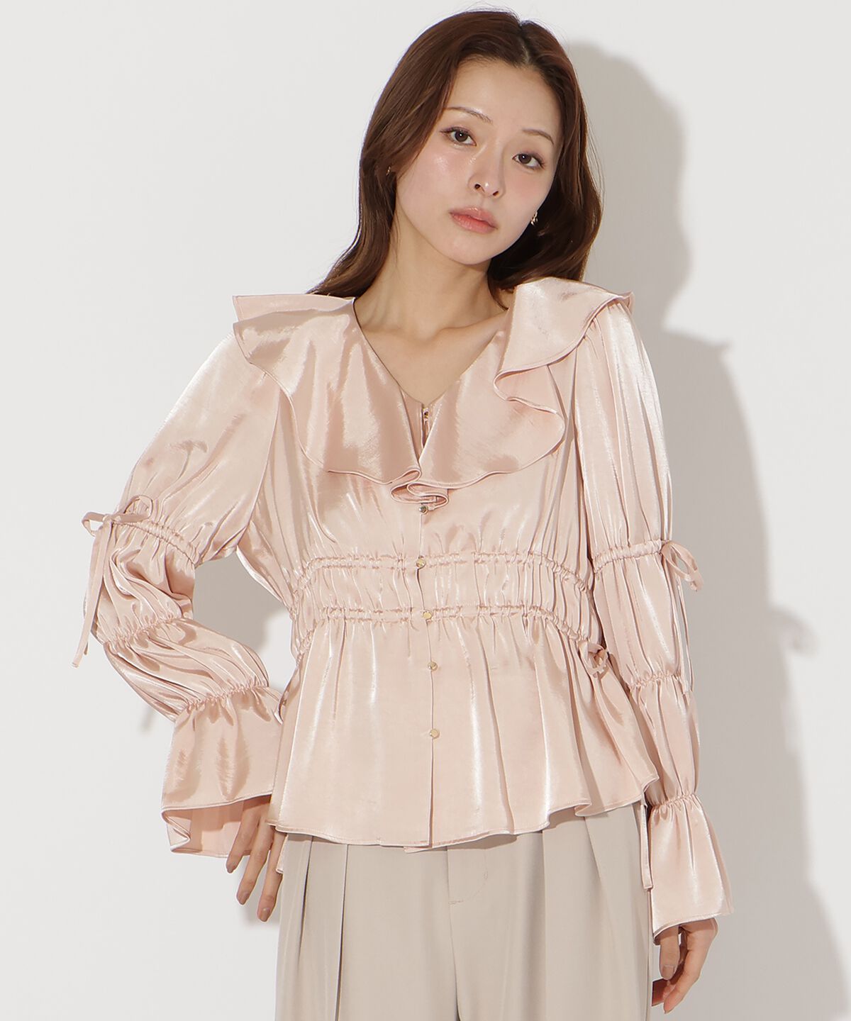 アンドクチュール「ウエストシャーリングブラウス」|シャツ・ブラウス|