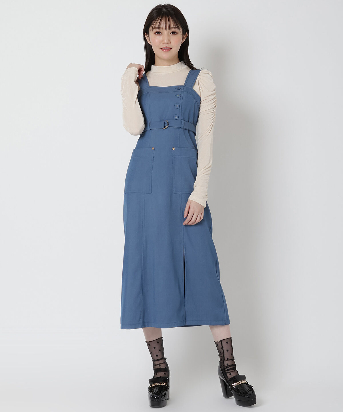 REDYAZEL「バイカラージップジャンスカ」|ジャンパースカート|ブルー