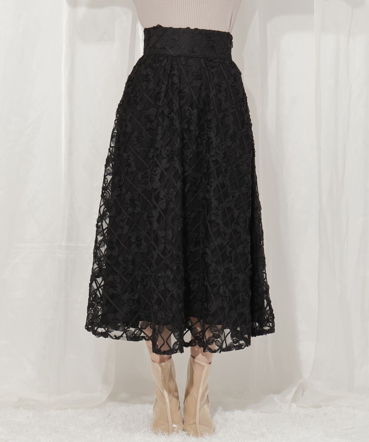 WILLSELECTION「3Dフラワーフレアスカート」|フレア|