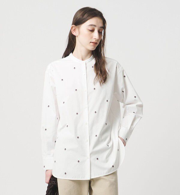 UNITED ARROWS「エンブロイダリーフラワー バンドカラー シャツ」|シャツ・ブラウス|