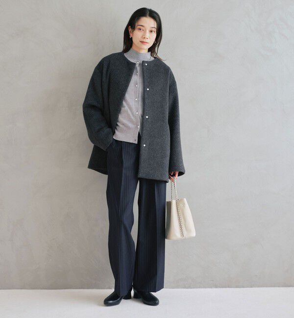 size SHORTあり］アンゴラビーバー ノーカラー ミドル コート（UNITED