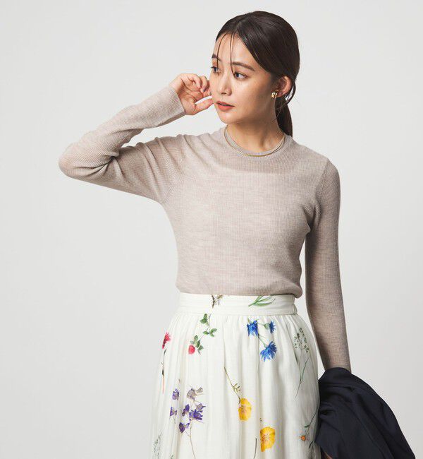 UNITED ARROWS green label relaxing「ウール シアー リブ クルーネック ニット ウォッシャブル」|ニット・セーター|BEIGE