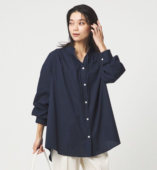 UNITED ARROWS green label relaxing「［size SHORTあり］フリルネック ブラウス」|シャツ・ブラウス|NAVY