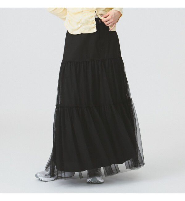 Ray BEAMS 「チュール キリカエ ティアード スカート」|スカート|BLACK