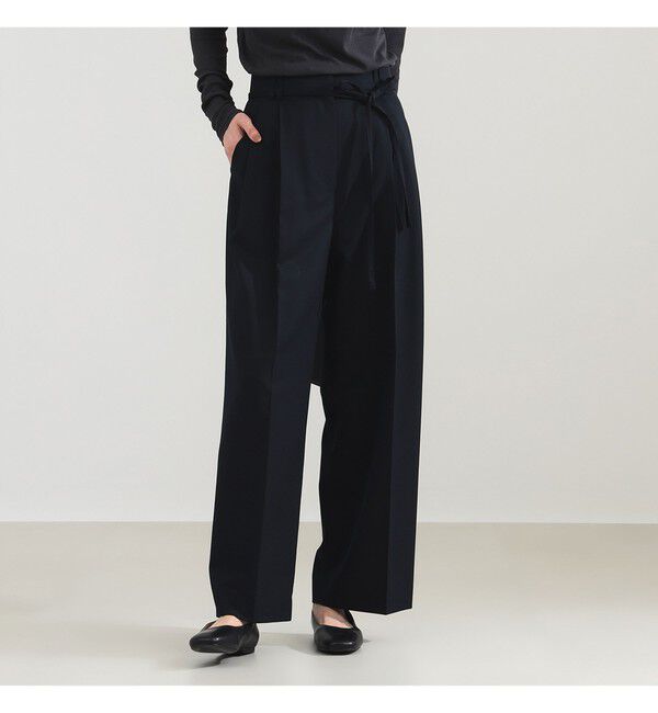 Demi-Luxe BEAMS 「ポリエステル ウール 2ループ ワイドパンツ」|チノ|NAVY