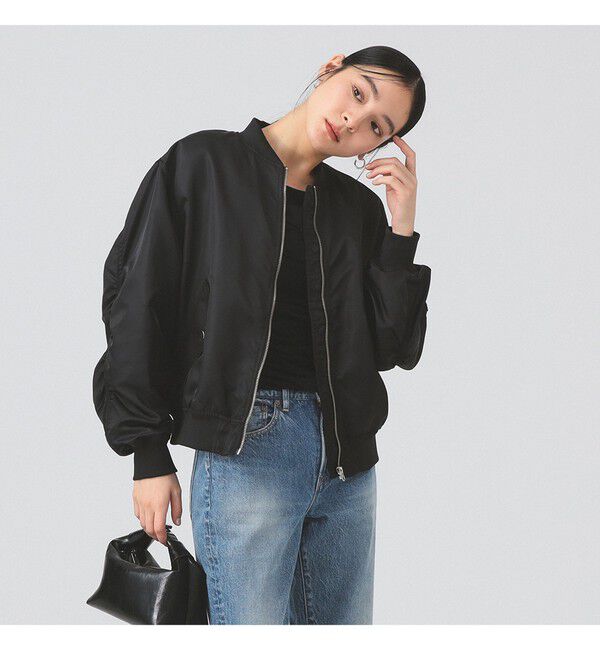 Ray BEAMS 「ギャザー アーム MA-1」|ブルゾン・スタジャン|BLACK