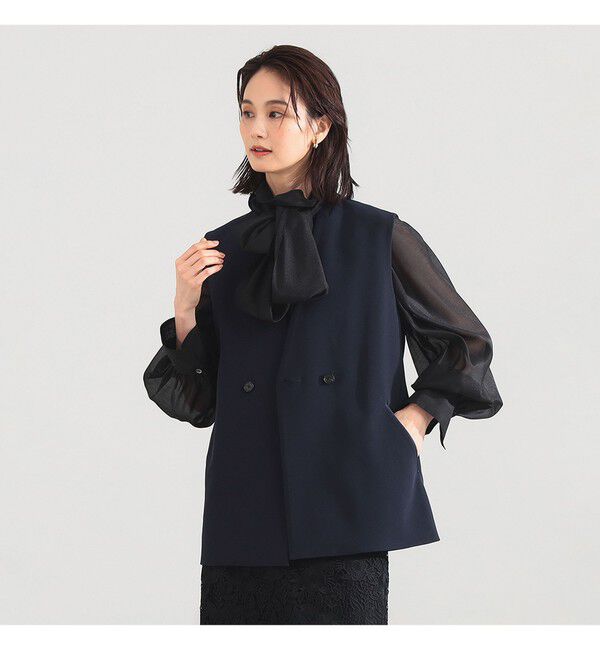 Demi-Luxe BEAMS 「	ラペルレス 2ボタン ジレ」|ダウン|NAVY