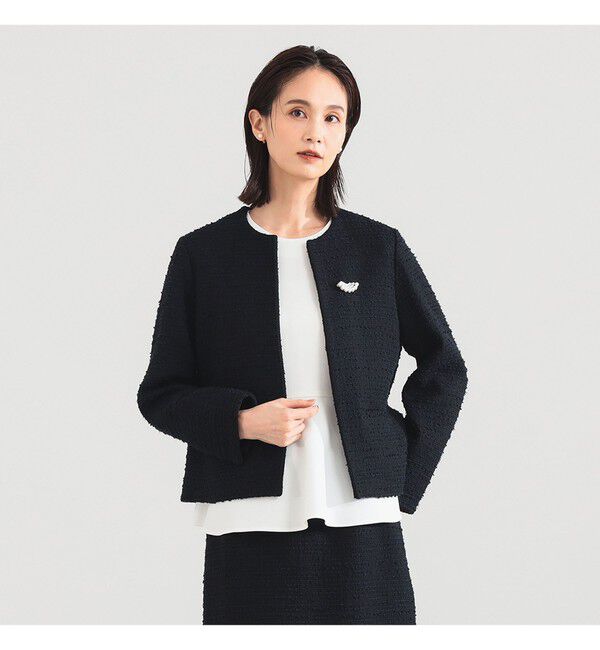 Demi-Luxe BEAMS 「ツイード クルーネック ジャケット＊」|ダッフルコート|NAVY