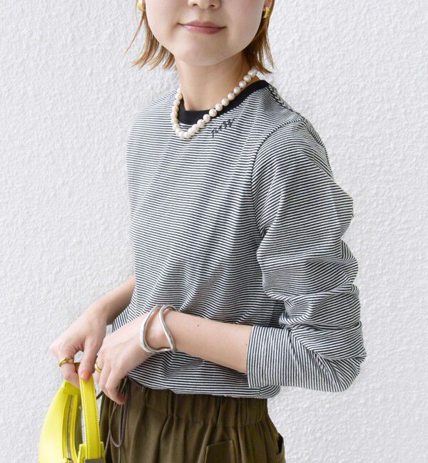 SHIPS for women「《一部追加予約》【WEB限定】〈洗濯機可能〉刺繍 デザイン ボーダー リンガー TEE」|Tシャツ・カットソー|