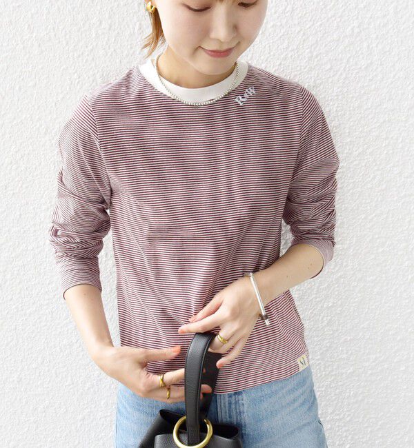 SHIPS for women「《一部追加予約》【WEB限定】〈洗濯機可能〉刺繍 デザイン ボーダー リンガー TEE」|Tシャツ・カットソー|