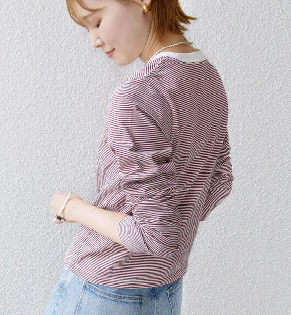 SHIPS for women「《一部追加予約》【WEB限定】〈洗濯機可能〉刺繍 デザイン ボーダー リンガー TEE」|Tシャツ・カットソー|