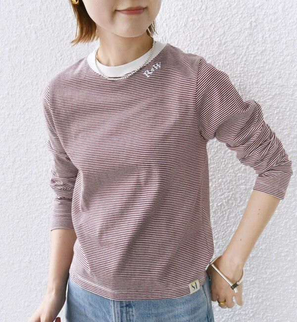 SHIPS for women「《一部追加予約》【WEB限定】〈洗濯機可能〉刺繍 デザイン ボーダー リンガー TEE」|Tシャツ・カットソー|