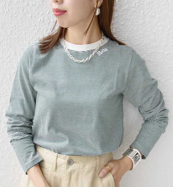 SHIPS for women「《一部追加予約》【WEB限定】〈洗濯機可能〉刺繍 デザイン ボーダー リンガー TEE」|Tシャツ・カットソー|