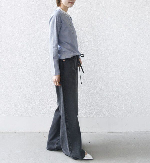 SHIPS for women「《一部追加予約》【WEB限定】〈洗濯機可能〉刺繍 デザイン ボーダー リンガー TEE」|Tシャツ・カットソー|