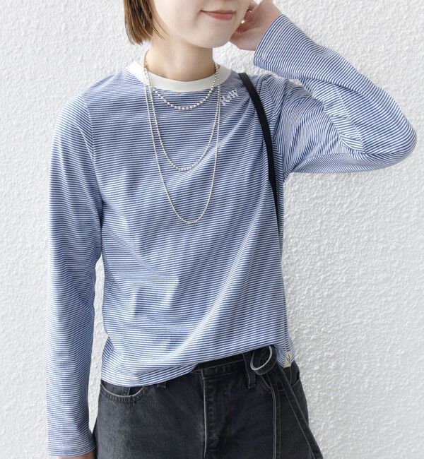 SHIPS for women「《一部追加予約》【WEB限定】〈洗濯機可能〉刺繍 デザイン ボーダー リンガー TEE」|Tシャツ・カットソー|