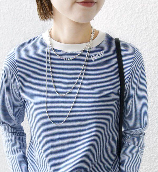 SHIPS for women「《一部追加予約》【WEB限定】〈洗濯機可能〉刺繍 デザイン ボーダー リンガー TEE」|Tシャツ・カットソー|