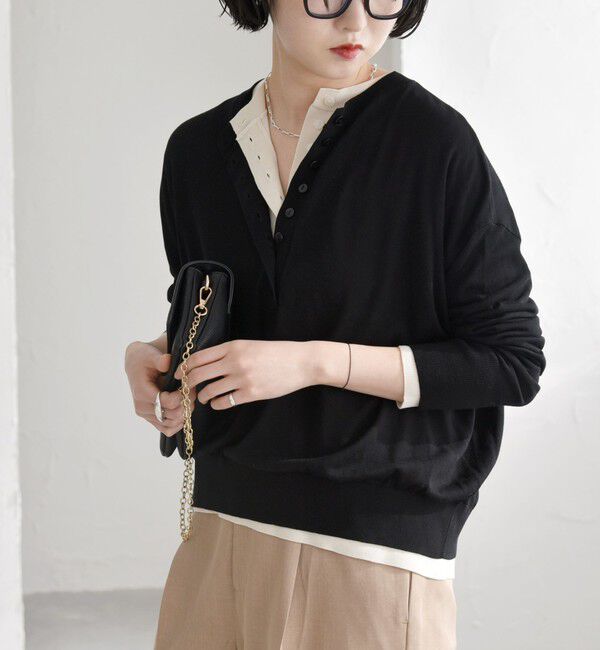 quaranciel「quaranciel:〈手洗い可能〉シルク ミックス ヘンリーネック ニット プルオーバー」|ニット・セーター|