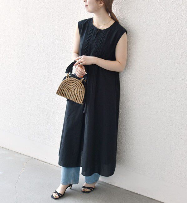 SHIPS any「SHIPS any:〈手洗い可能〉ロープ デザイン ピンタック フレンチスリーブ ワンピース」|ワンピース|