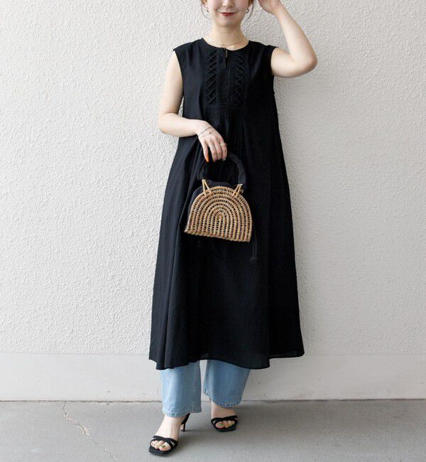 SHIPS any「SHIPS any:〈手洗い可能〉ロープ デザイン ピンタック フレンチスリーブ ワンピース」|ワンピース|