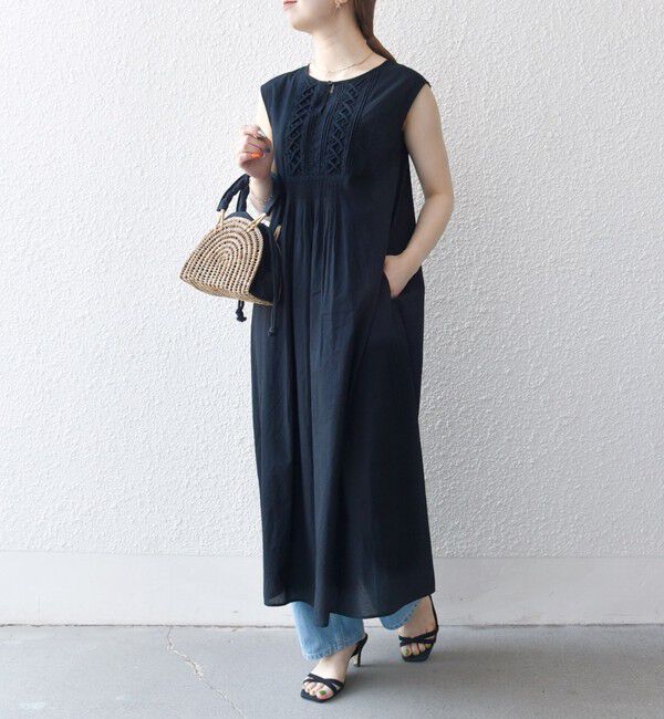 SHIPS any「SHIPS any:〈手洗い可能〉ロープ デザイン ピンタック フレンチスリーブ ワンピース」|ワンピース|