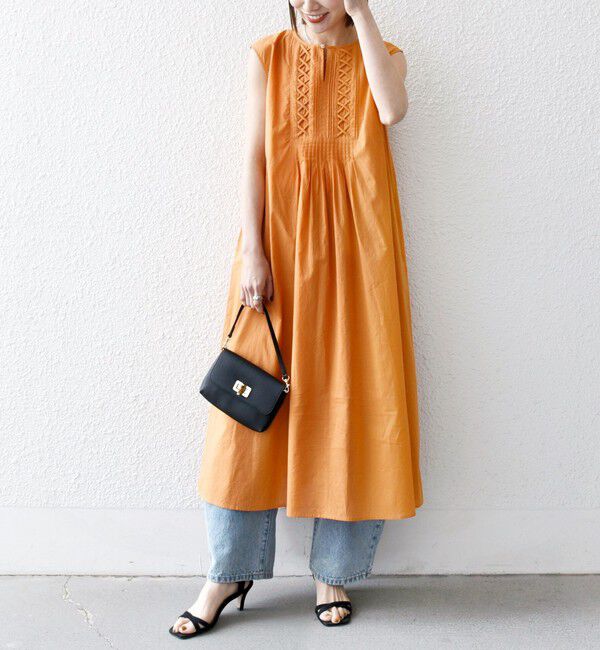 SHIPS any「SHIPS any:〈手洗い可能〉ロープ デザイン ピンタック フレンチスリーブ ワンピース」|ワンピース|