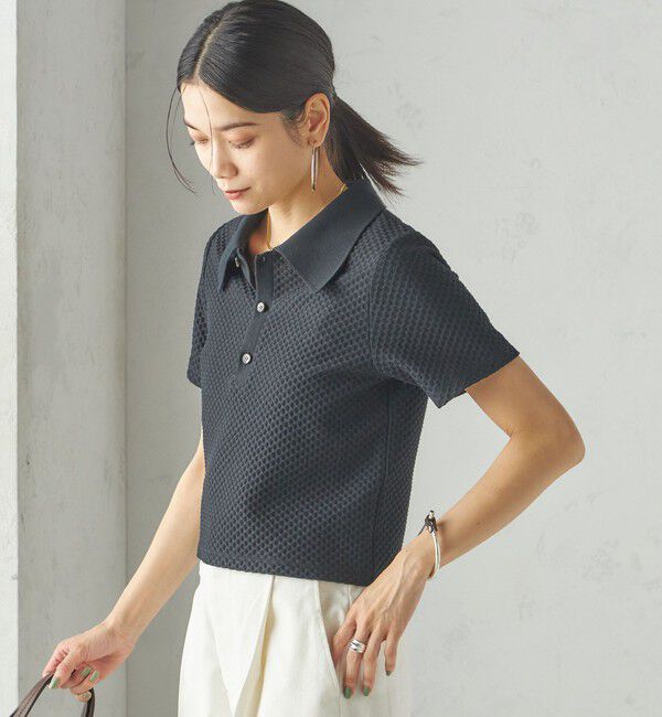 SHIPS for women「小泉里子コラボ:シャーリング ジャカード ポロ」|ポロシャツ|