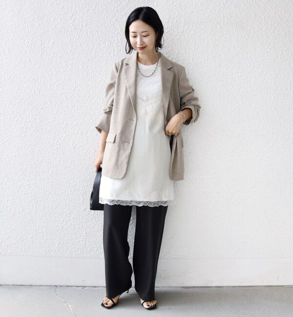 SHIPS for women「《予約》〈洗濯機可能〉ダル サテン レース スリット キャミソール」|キャミソール|