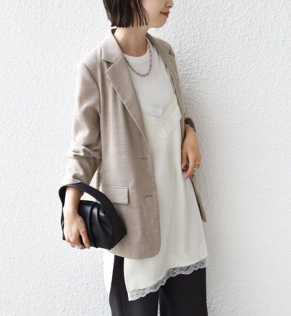 SHIPS for women「《予約》〈洗濯機可能〉ダル サテン レース スリット キャミソール」|キャミソール|