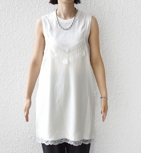 SHIPS for women「《予約》〈洗濯機可能〉ダル サテン レース スリット キャミソール」|キャミソール|