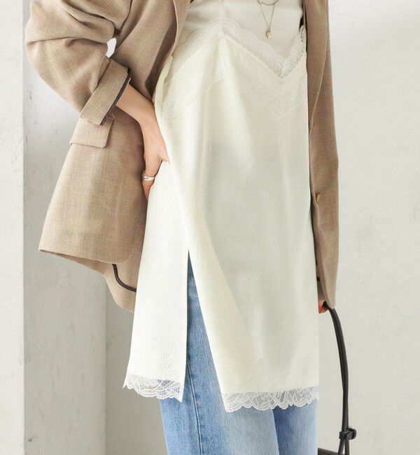 SHIPS for women「《予約》〈洗濯機可能〉ダル サテン レース スリット キャミソール」|キャミソール|