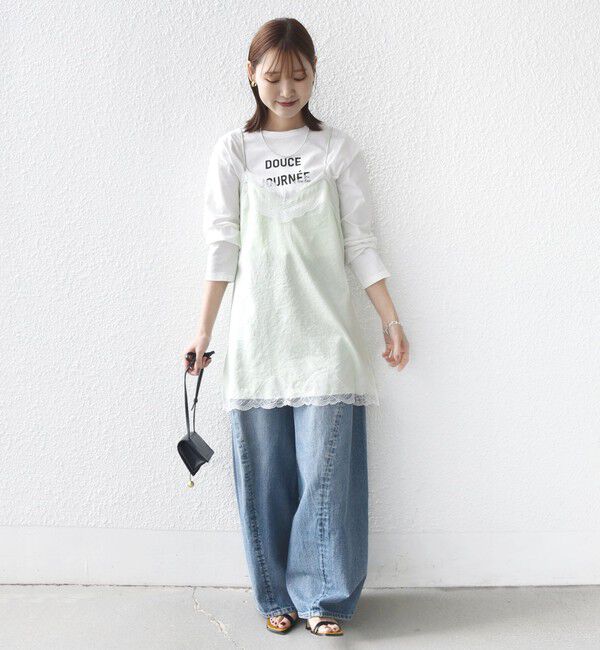 SHIPS for women「《予約》〈洗濯機可能〉ダル サテン レース スリット キャミソール」|キャミソール|