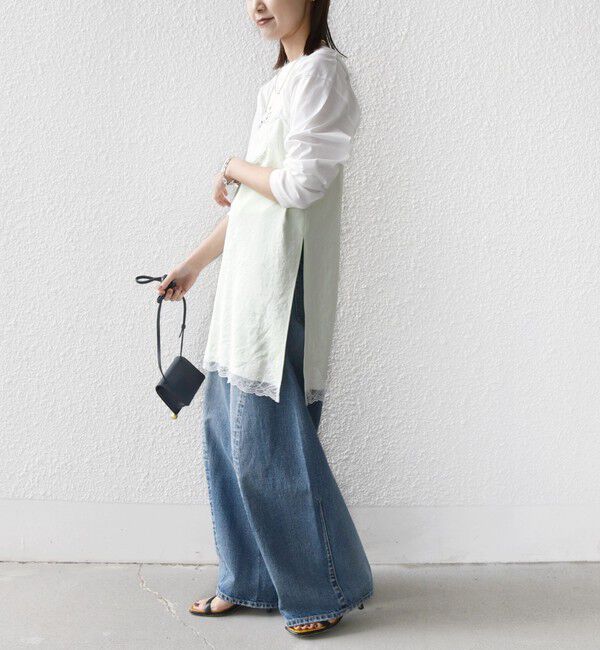 SHIPS for women「《予約》〈洗濯機可能〉ダル サテン レース スリット キャミソール」|キャミソール|