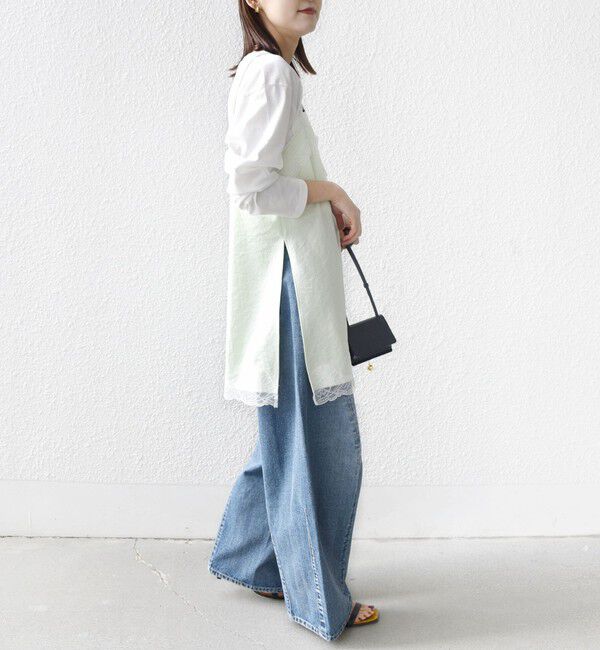 SHIPS for women「《予約》〈洗濯機可能〉ダル サテン レース スリット キャミソール」|キャミソール|