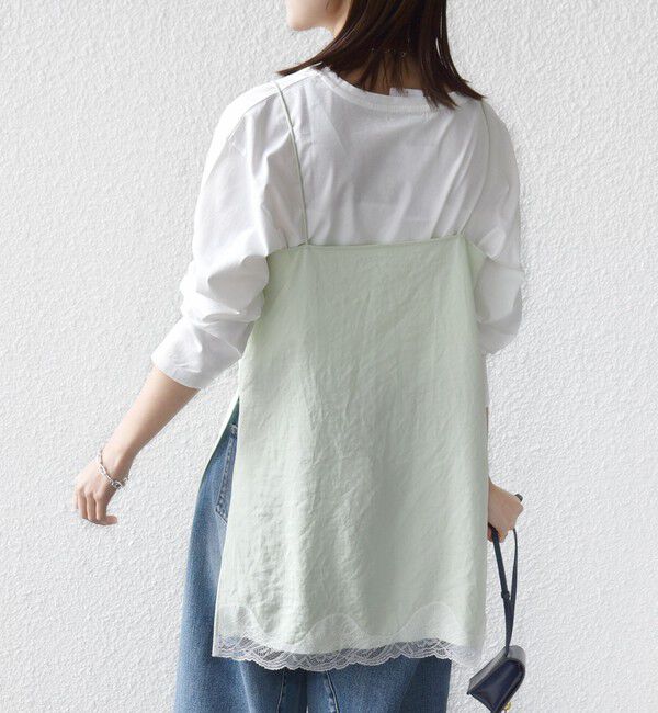 SHIPS for women「《予約》〈洗濯機可能〉ダル サテン レース スリット キャミソール」|キャミソール|