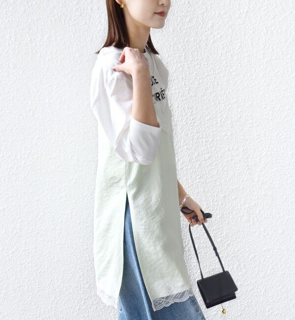 SHIPS for women「《予約》〈洗濯機可能〉ダル サテン レース スリット キャミソール」|キャミソール|