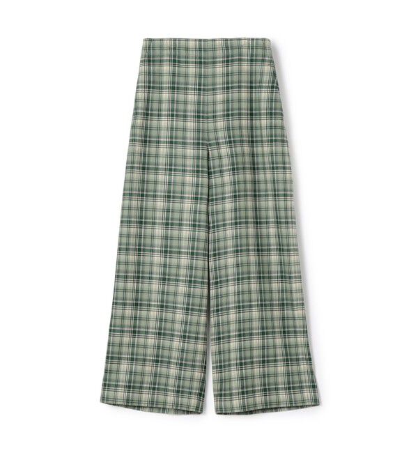 MACPHEE「ナチュラルストレッチチェック ワイドクロップドパンツ」|その他|52 ライトグリーン系