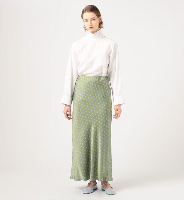 SOULEIADO「ポリエステルプリント バイヤスナロースカート」|フレア|