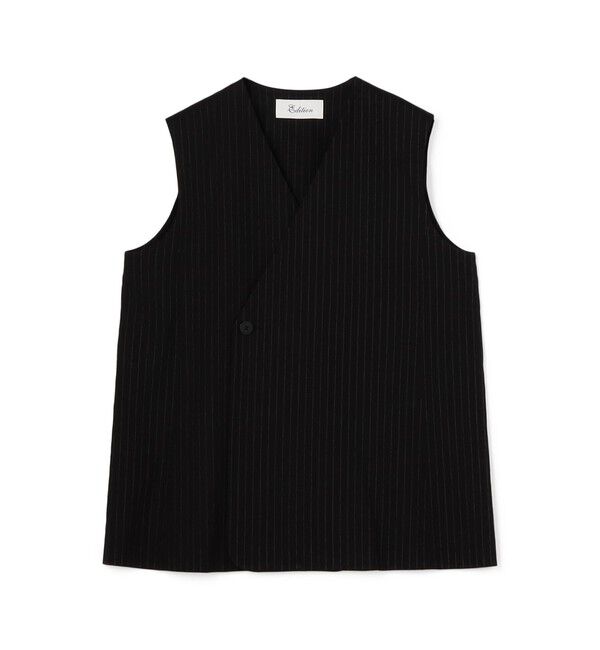 Edition「リネンストレッチ Vネックジレ」|ベスト・ジレ|18 ブラック系