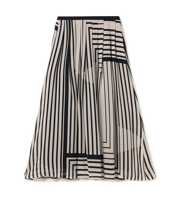 GALERIE VIE「ストライプシルクストレッチ イージータックスカート」|フレア|42 ライトベージュ系