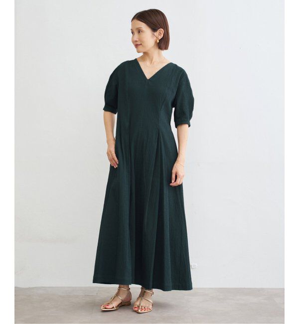 IENA「《WEB限定/追加2》B. サッカーVネックワンピース」|ワンピース|