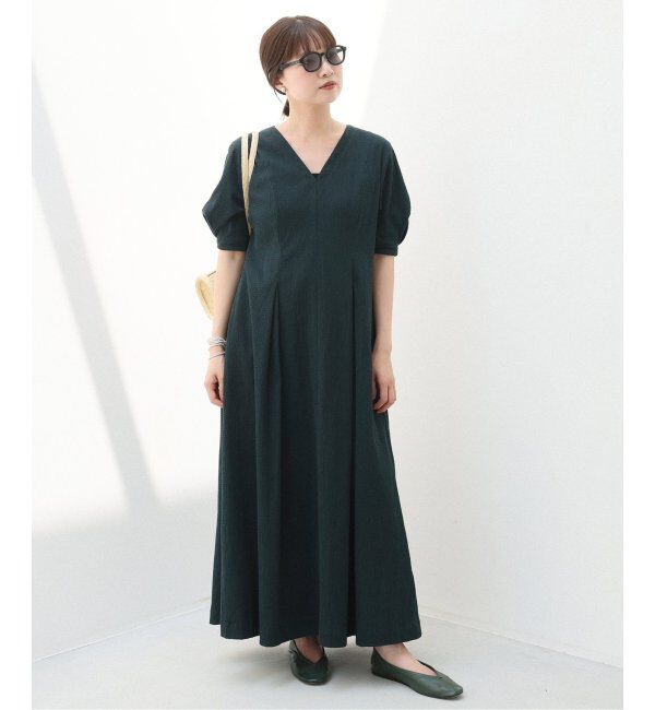 IENA「《WEB限定/追加2》B. サッカーVネックワンピース」|ワンピース|