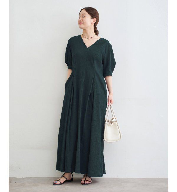 IENA「《WEB限定/追加2》B. サッカーVネックワンピース」|ワンピース|