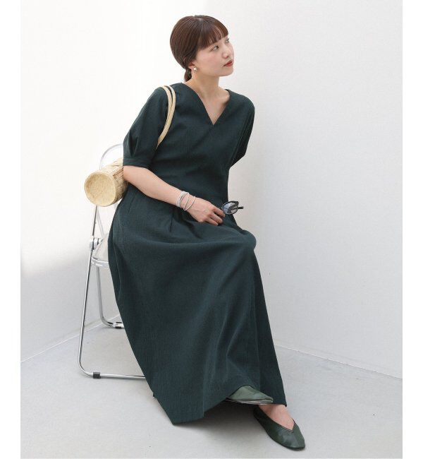 IENA「《WEB限定/追加2》B. サッカーVネックワンピース」|ワンピース|