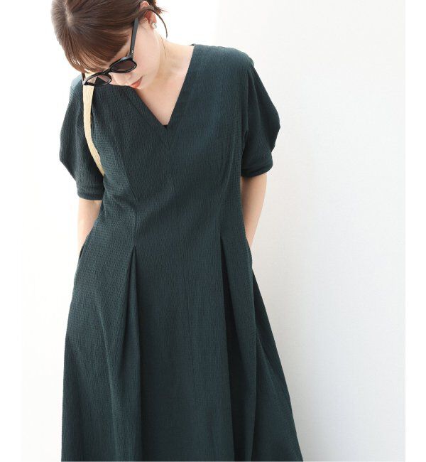 IENA「《WEB限定/追加2》B. サッカーVネックワンピース」|ワンピース|