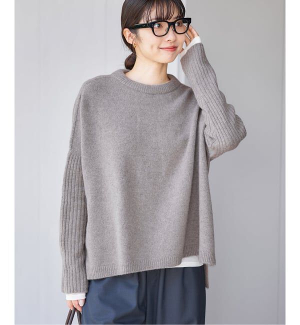 WEB限定/追加》ウールカシミヤ 脇スリットクルーネックプルオーバー