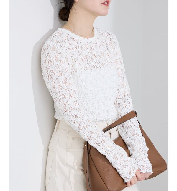 IENA「《一部カラーWEB限定/追加3予約》Flowerストレッチレースプルオーバー」|Tシャツ・カットソー|