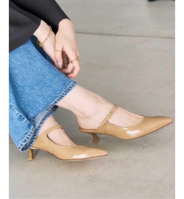  「《追加予約》4.5cmポインテッドストラップミュール」|パンプス|キャメル