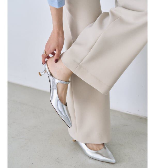  「《追加予約》4.5cmポインテッドストラップミュール」|パンプス|シルバー